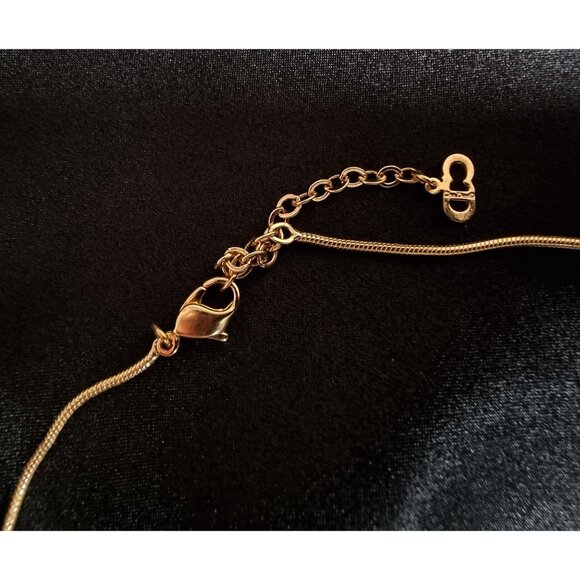Vintage Christian Dior Gold-Tone Snake Chain Necklace With Crystal-Encrusted Pen - Picture 4 of 4